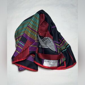Vintage Jean Patou Paris Silk Square Stripe Multicolored Scarf
